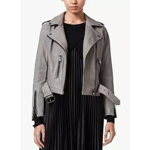 AllSaints Balfern Leather Biker Jacket in Gray Size 0 FLAWED